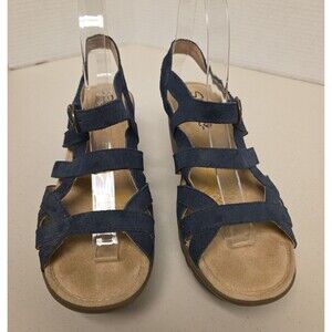 Skechers Women Blue Suede Slingback Wedge Sandals Memory Foam Comfort Size 6.5